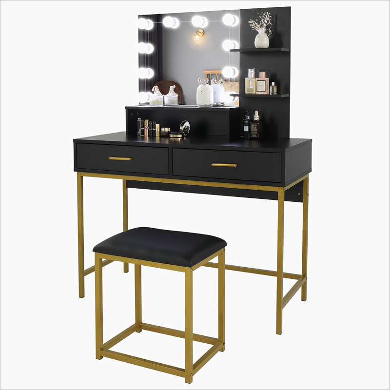 Ensemble de coiffeuse luxueux à trois couches avec miroir lumineux et beaucoup de rangement