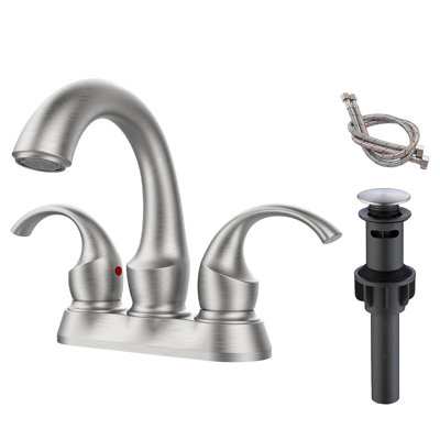 Bathroom Faucet 2-Handle With Aerator, Swan Style 4-Inch Centerset Vanity Sink With Pop-Up Drain And Supply Hoses, FR4075-NP