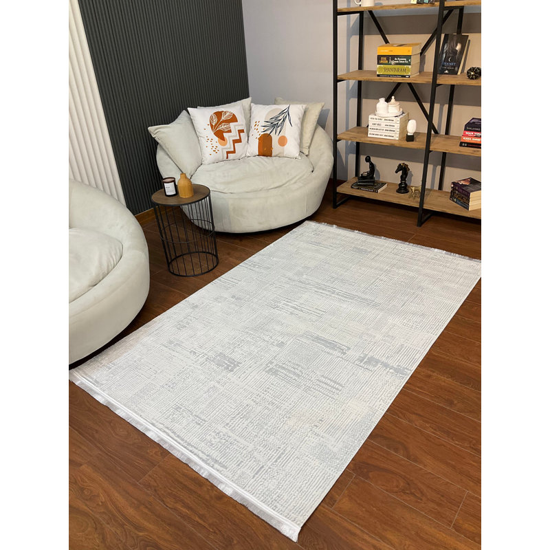 Amiliya Solid Colour Bamboo Slat / Seagrass Area Rug, Rectangle 203.2 x 381cm