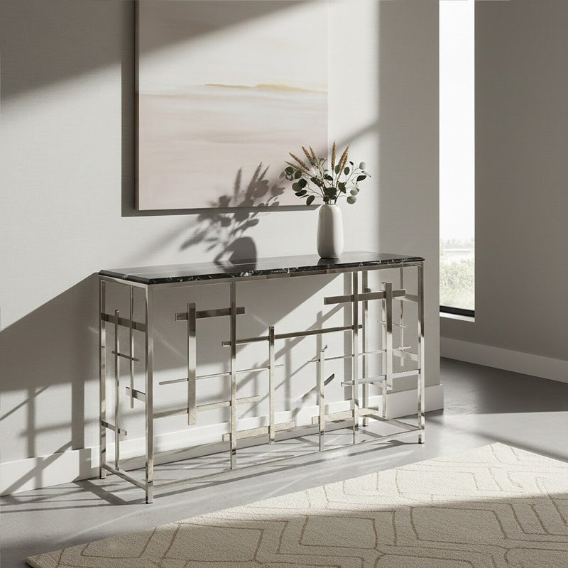 Julieta 130cm Stone Top Console Table, Black, Silver