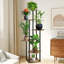 Étagère à plantes à 6 niveaux en métal et en bois, support d'angle à plusieurs niveaux pour plusieurs plantes, présentoir moderne pour pots de fleurs d'intérieur pour salon, patio, balcon (brun rustique)