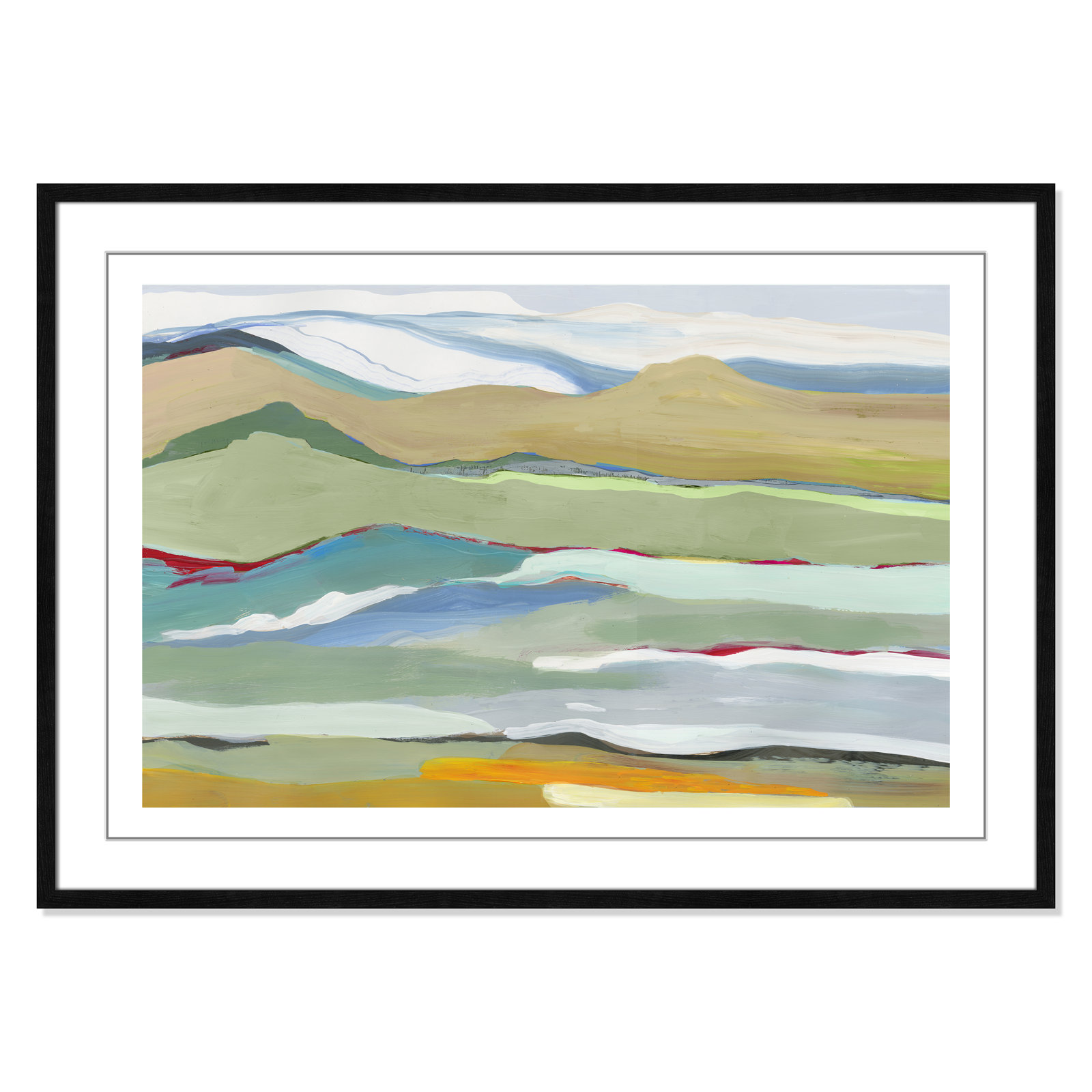 Dee "Goodbye Summer on the Hills" Painting, 29.5" H x 41.5" W x 0.75" D, Black Wood Framed