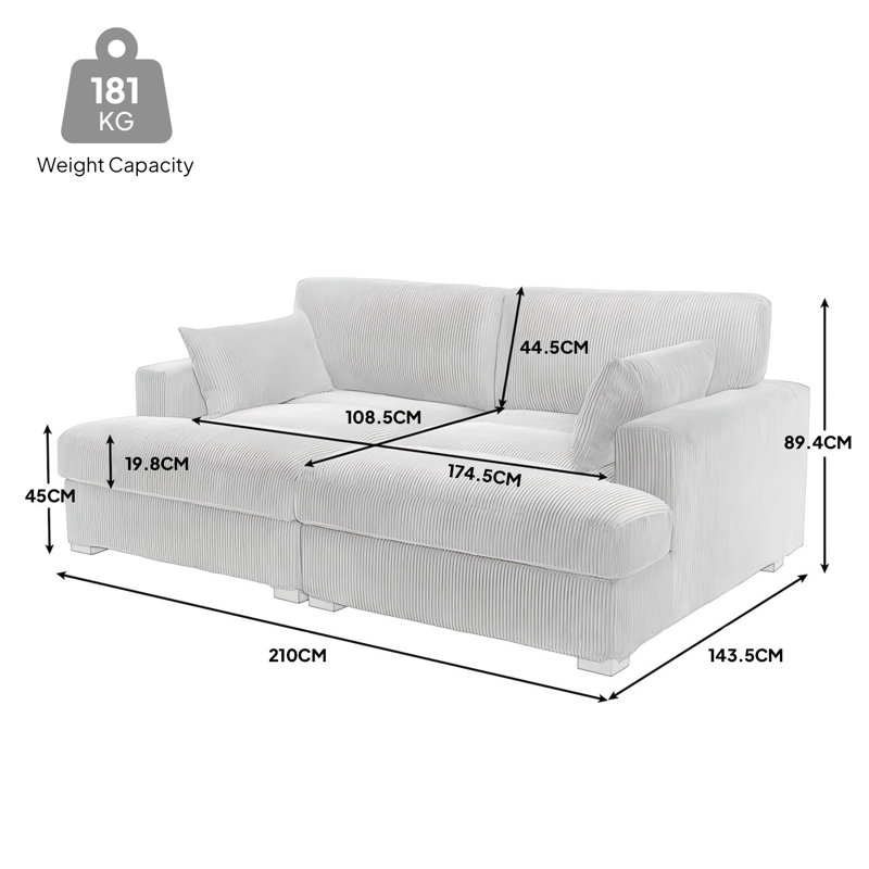 Bentura 210Cm Recessed Arms Modular Sleeper, Green