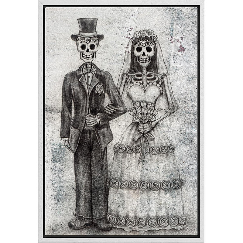 Moody Skull, mariage gothique, crâne de couple, œuvre d'art sur toile encadrée, H 24 po x l 16 po x P 1,5 po