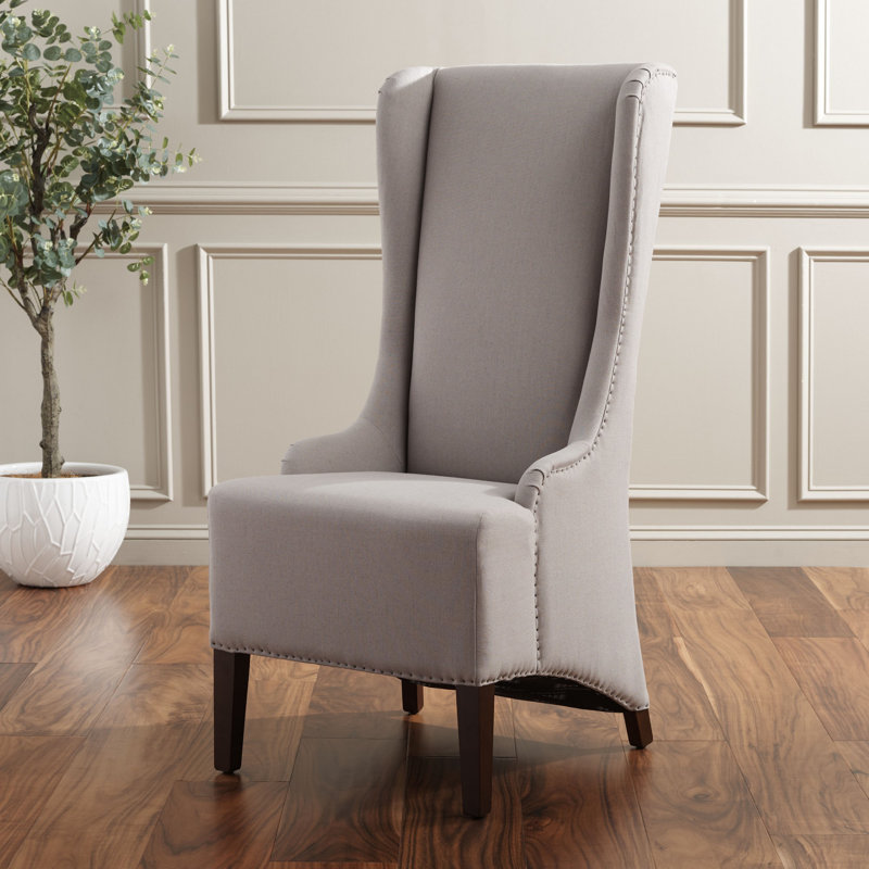 Bacall 18.3'' H Linen Upholstered Side Chair, Taupe with Nailhead Trim