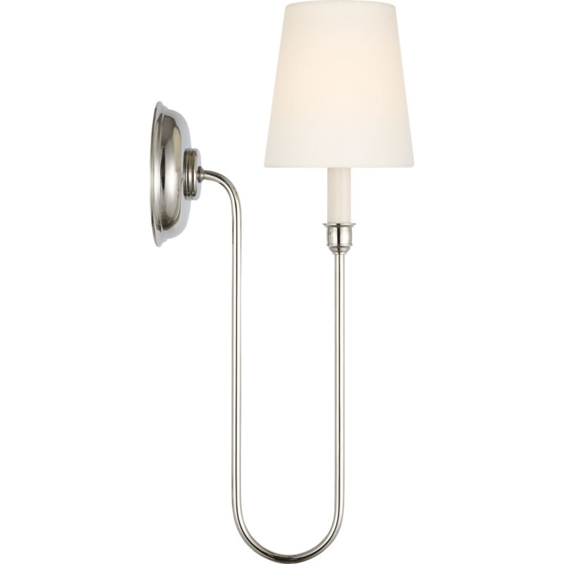 Vendome 21" Deep Arm Sconce with Linen Shade, Polished Nickel