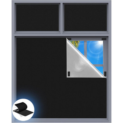 Rideaux occultants portatifs - film de fenêtre 100% bloquant la lumière, abat-jour temporaire sans perçage avec bandes autoagrippantes pour la chambre à coucher, la chambre de bébé, le voyage et le camping-car (noir)