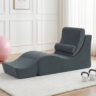 70.86 Inch Ergonomic Chaise Lounge Indoor Yoga Chair with Adjustable Lumbar Pillow for Exercise, Stretching & Relaxation Multi-Purpose Lazy Sofa