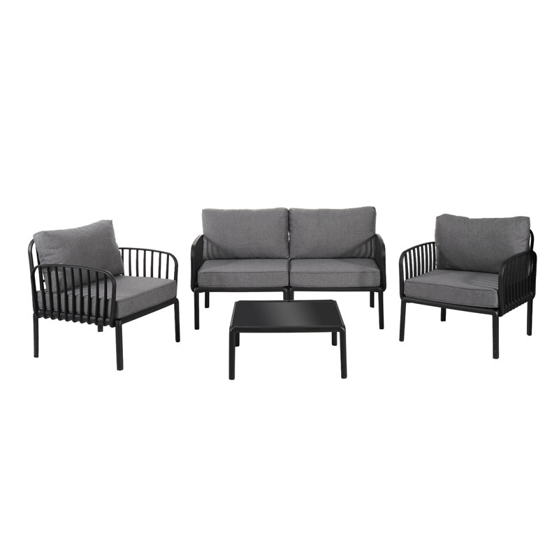 Ensemble de conversation pour patio 5 pièces, Gris, Noir