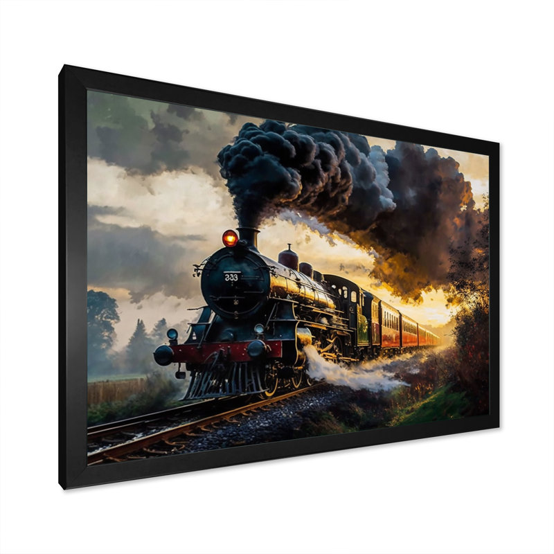 Vieux train aux États-Unis - train, art mural, Cadre simple noir, L 32 po x H 24 po x P 1 po