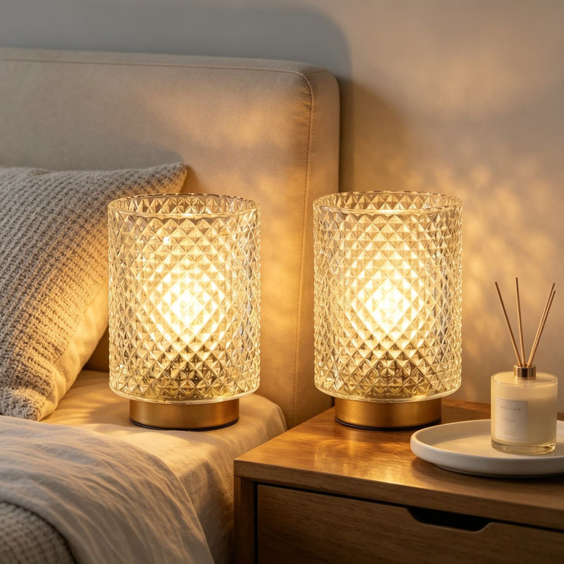 Ensemble de 2 lampes de table à pile avec minuterie, lampe d'appoint en verre sans fil avec lumière blanche chaude pour le chevet, la bibliothèque, l'étagère, le vestibule, le décor de table, transparent iridescent