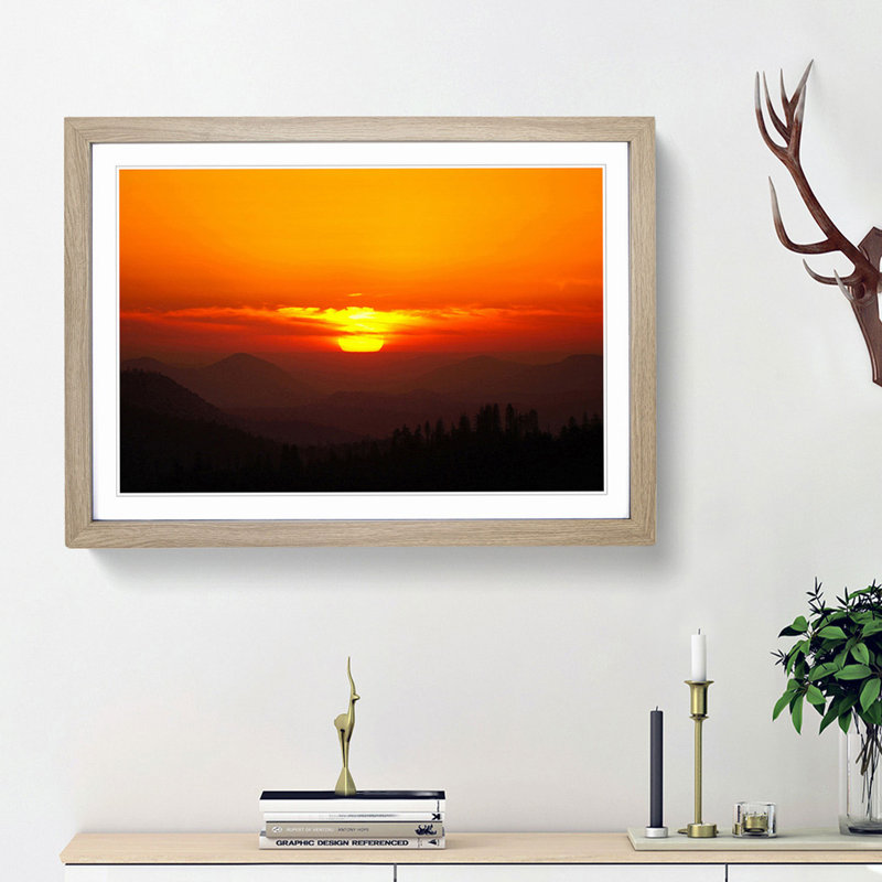 Sunset over Sequoia National Park - Picture Frame Art Prints, 48cm H x 65cm W x 2cm D, Oak Framed