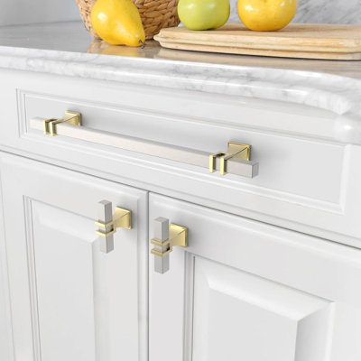 10 Pack Brushed Satin Nickel And Gold Cabinet Pulls - 7.5 Inch (192Mm) Hole Centre Drawer Handles For Kitchen Cabinets, Bathroom, Dresser - Durable And Stylish Hardware