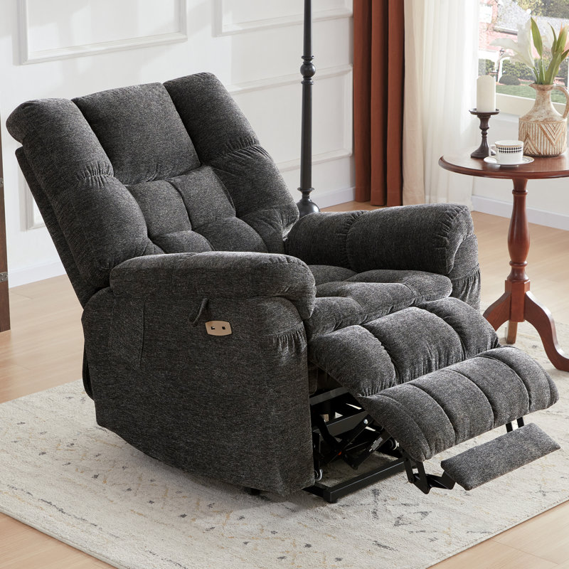 Wajeeh Upholstered Lift Assist Triple Motor Recliner with Massage Heat and Adjustable Headrest, Dark Gray