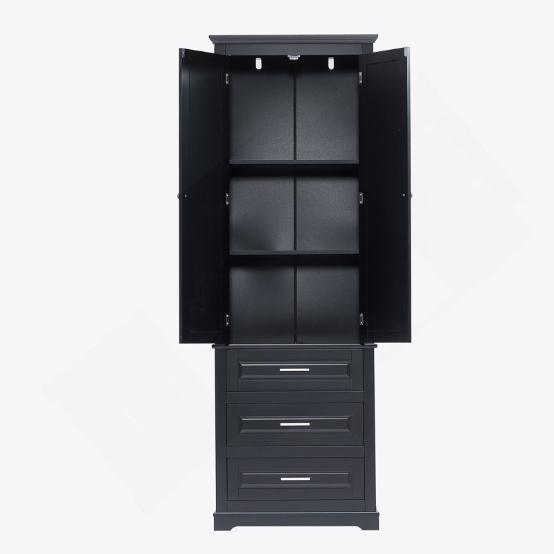 Tall Storage Cabinet With Three Drawers For Bathroom/Office, Black