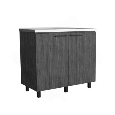 Napoles 2 Utility Sink With Cabinet, Stainless Steel Countertop, Interior Shelf