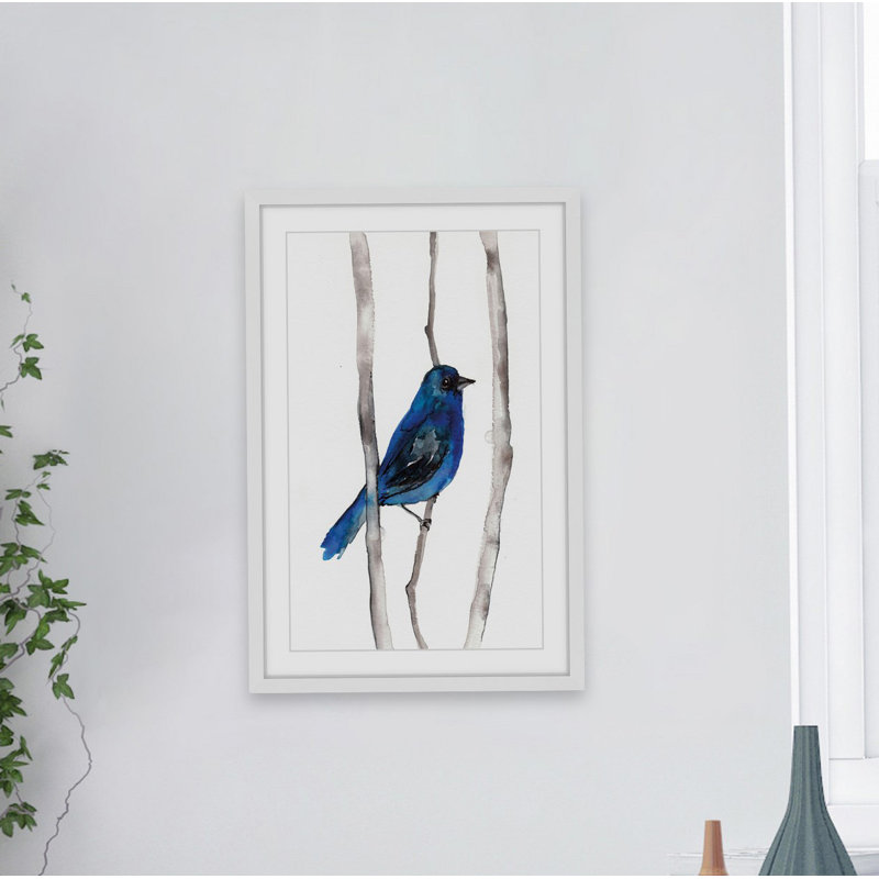 «Indigo Bunting» par Christine Lindstrom, reproduction d'art sur papier encadrée, H 24 po x l 16 po x P 1,5 po