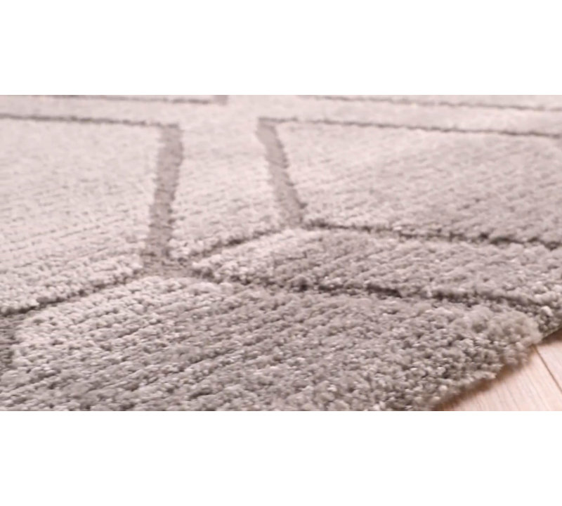 Cream and Gray Abstract Synthetic Rectangular Rug 5'3" x 7'