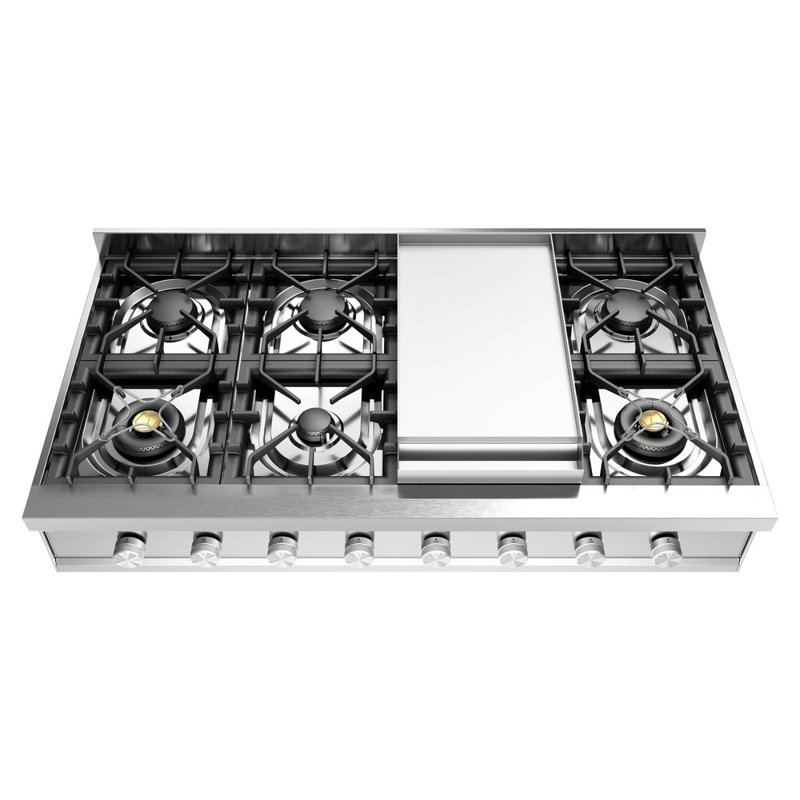 Table de cuisson à gaz ILVE Professional Plus II Series 48 po avec 8 brûleurs scellés et plaque de cuisson (gaz naturel)