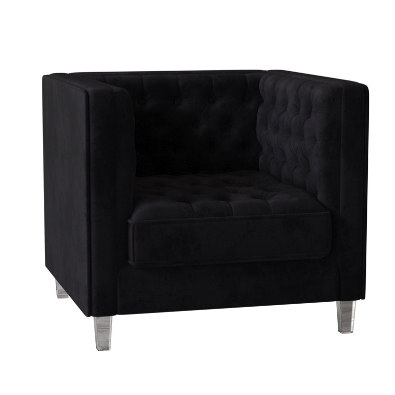 Jess Tufted Armchair, Bella Black Performance Velvet, Natural