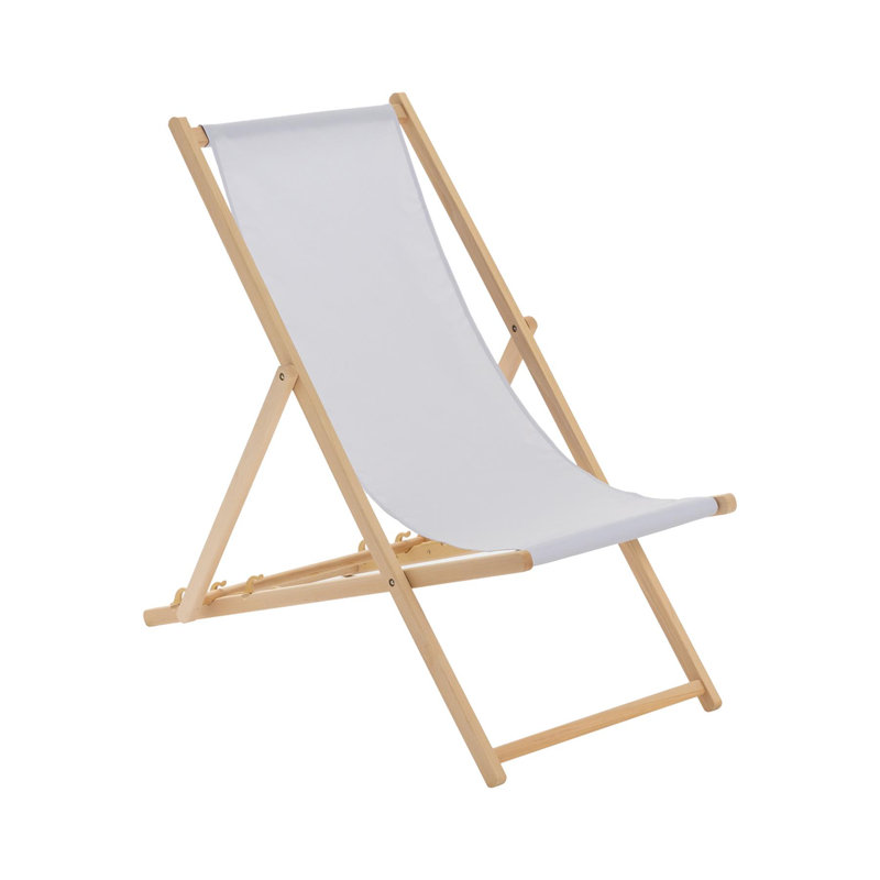 Harbour Housewares - Traditional Wooden Deck Chair, Light Grey