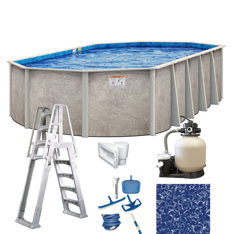 Seaside Resin Oval Hard Sided Pool 54'' H x W x 384'' L , with Pump Included, 32' L x 16' W x 54" H
