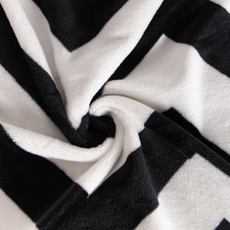 Couverture en flanelle super douce, Lit simple, Chevron noir / blanc