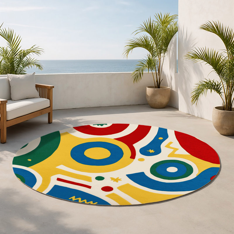 Jolly Pop Indoor And Outdoor Area Rug, Rond 5 pi