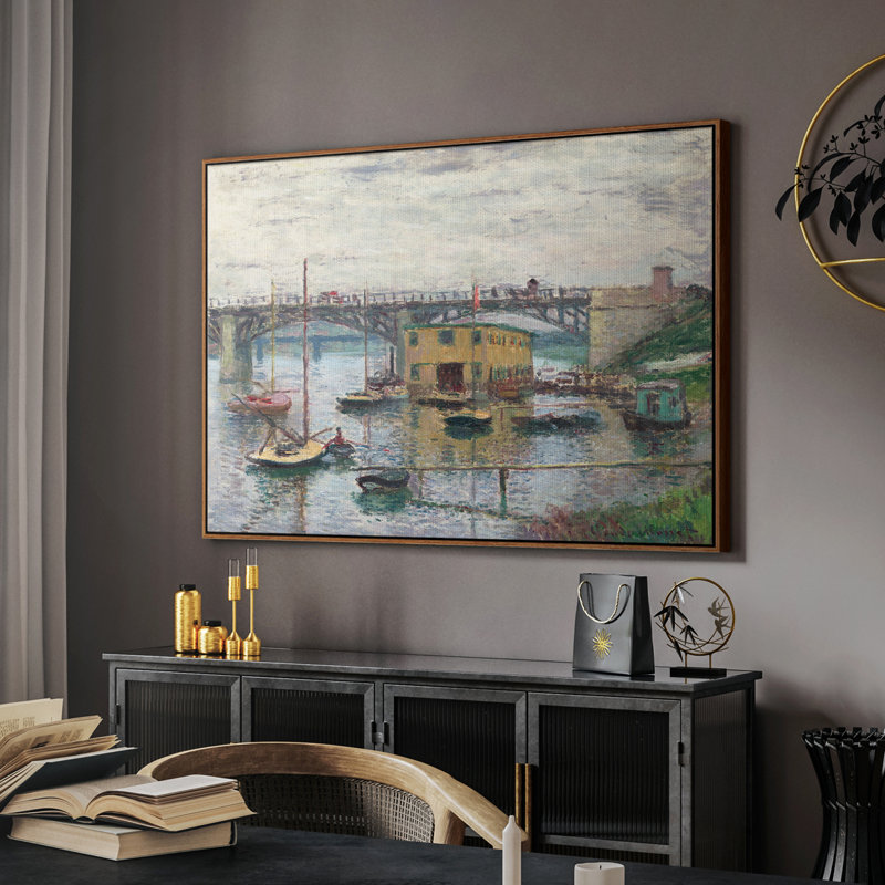 Paysage rétro-CLV, Toile encadrée noyer flottant, H 27 po x l 41 po x P 2 po