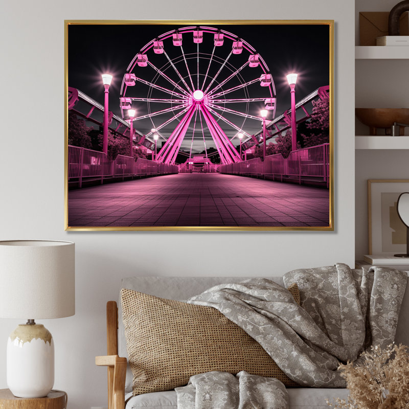 " Pink Ferris Wheel Merrygoround Magic I ", Cadre flottant doré, H 16 po x l 32 po x P 1 po