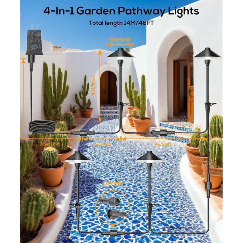 Éclairage de sentier basse tension avec minuterie, éclairage de paysage à brancher IP65, homologué ETL, DEL blanc chaud 3000K, ensemble de 4 lumières de jardin non câblées faciles à installer
