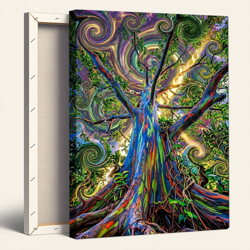 Arbre coloré, art mural sur toile, ensemble de 1, Toile tendue, 24"H x 18"W