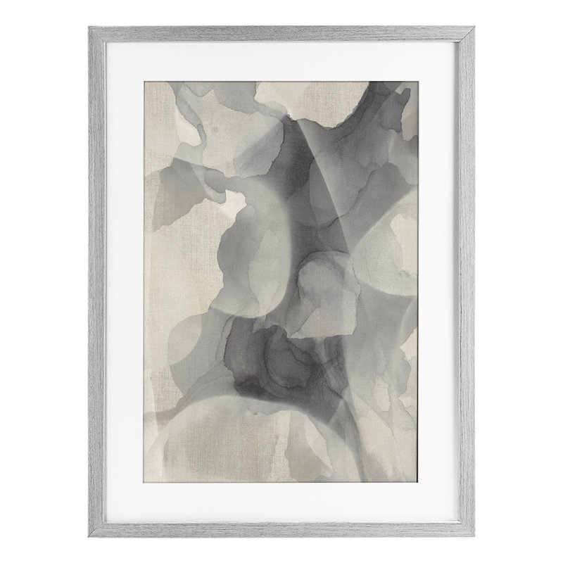 Impression abstraite encadrée sous verre moucheté monochrome, design par Kippi Leonard, Cadre de ferme gris