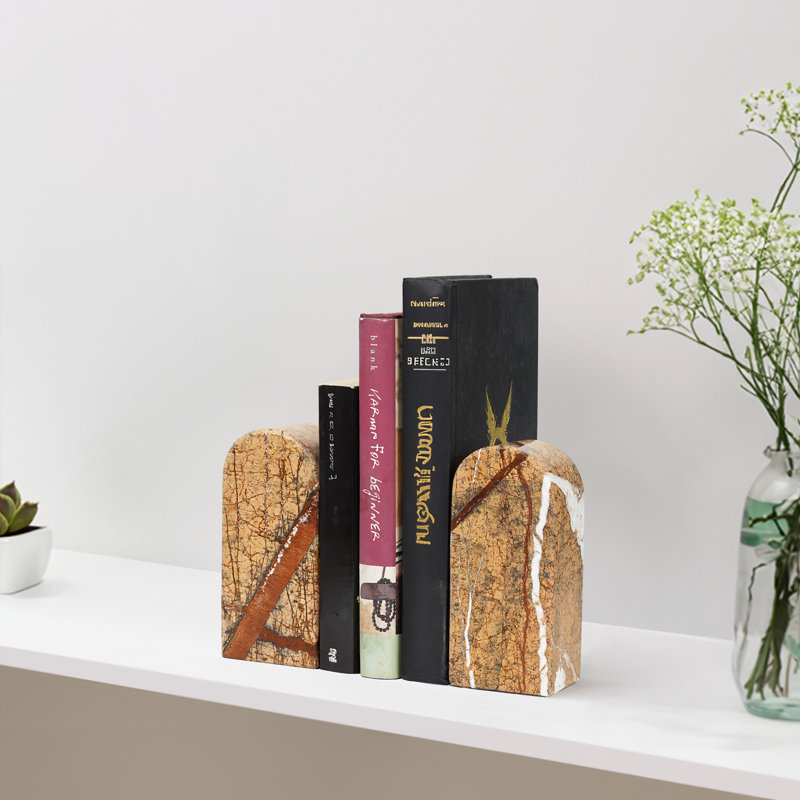 Serre-livres en marbre naturel, ensemble de 2, Doré