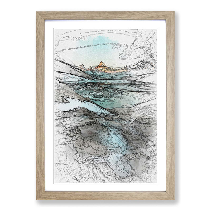Mountain View in Switzerland in Abstract - Picture Frame Graphic Art Print, Oak Framed, 48cm H x 36cm W x 2cm D