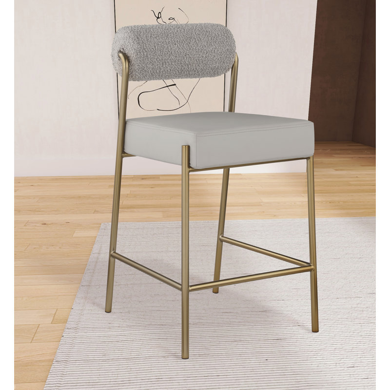 Tabouret de comptoir Carly Boucle, Tissu taupe bouclé