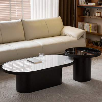 Simple oval microcrystalline stone coffee table