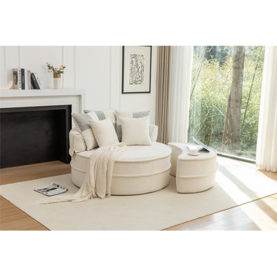Oversized Round Velvet Armchair with Ottoman and 5 Pillows for Versatile Use in Living Room, Bedroom, Reading Room, and Guestroom