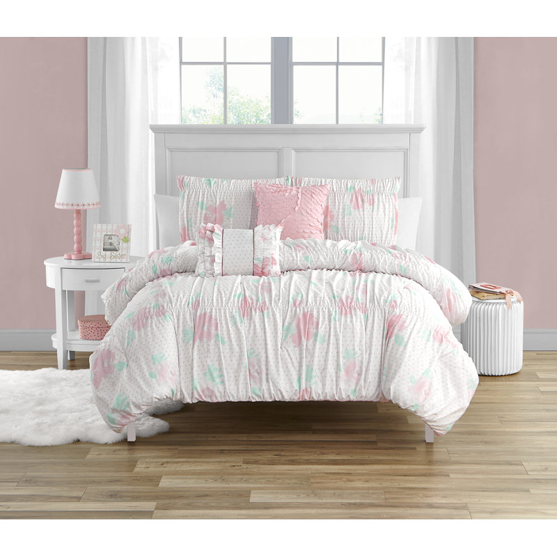 ALEX + BELLA Tabitha Smocked Pink Microfiber Comforter Set, Full Comforter + 4 Additional Pieces