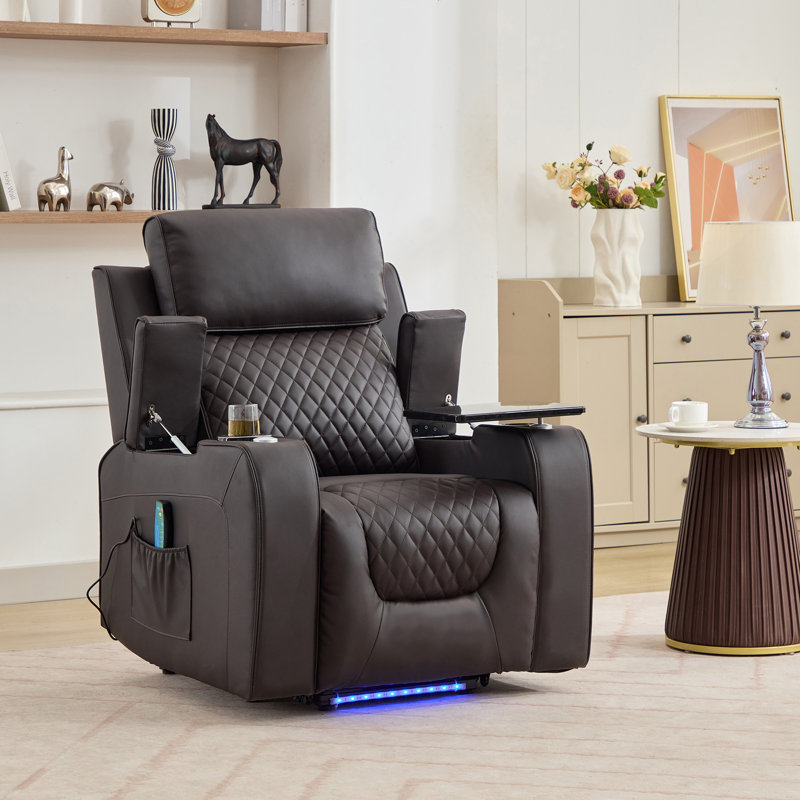 Byron 86cm Wide Faux Leather Lift Assist Standard Recliner with Massager, Brown