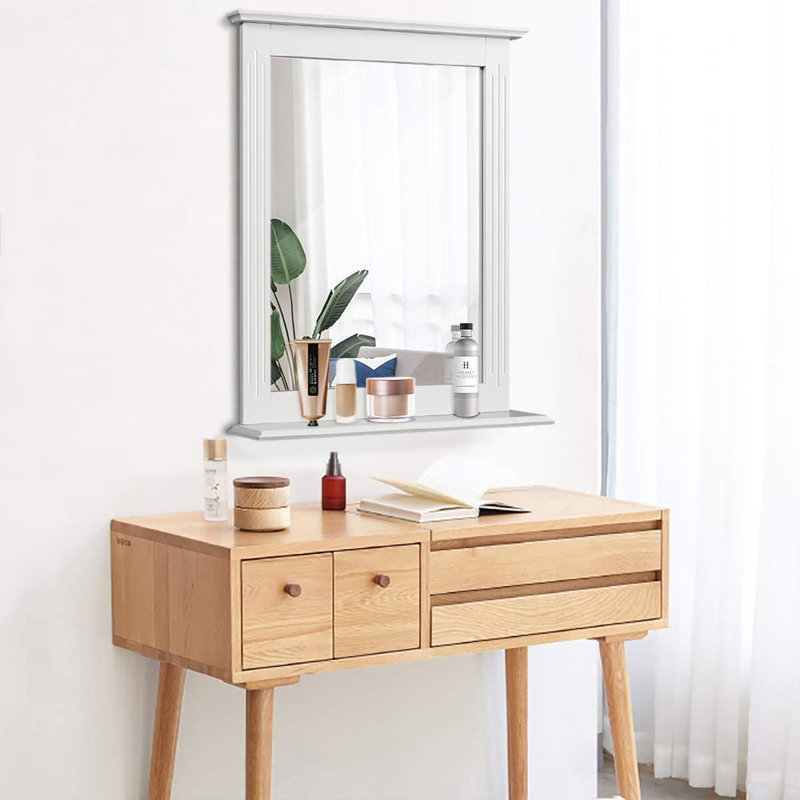 Winston Porter Bathroom Wall-mounted Mirror W/shelf Vanity Makeup Mirror Multipurpose, White