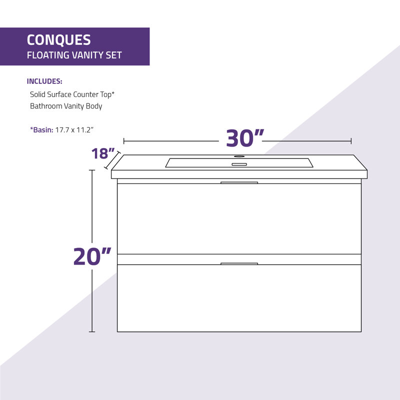 Ensemble de meuble-lavabo mural simple 30 po Conques, Brun