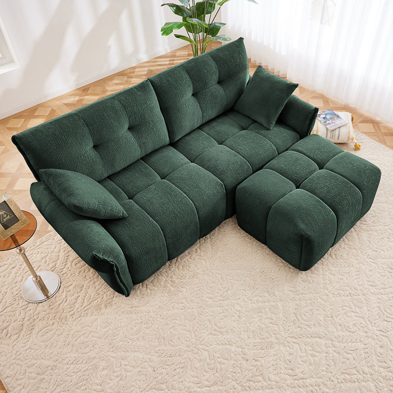 Canapé en tissu d'ameublement avec repose-pieds Chenille, Vert, H 35,4 po x l 78,7 po x P 61 po