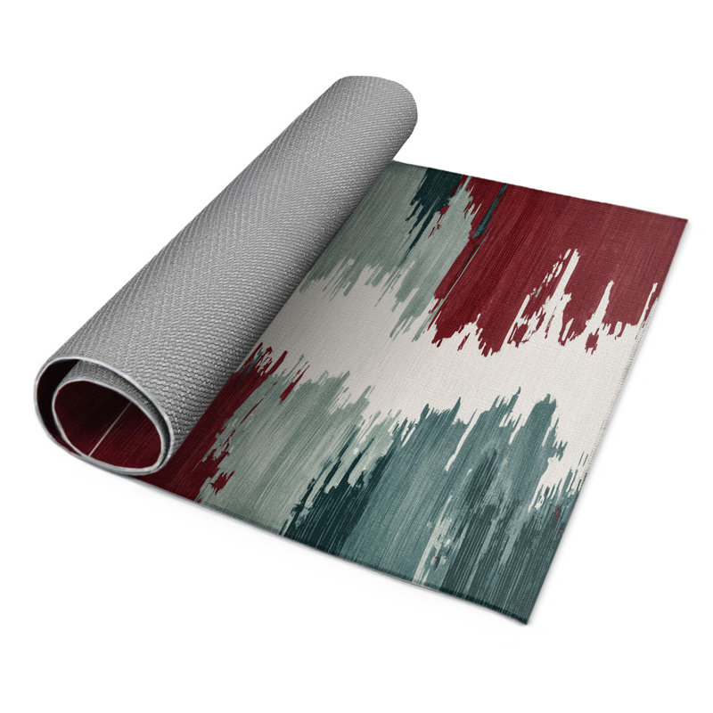Tapis intérieur et extérieur rouge Watercolor, Rectangulaire 2 pi x 3 pi