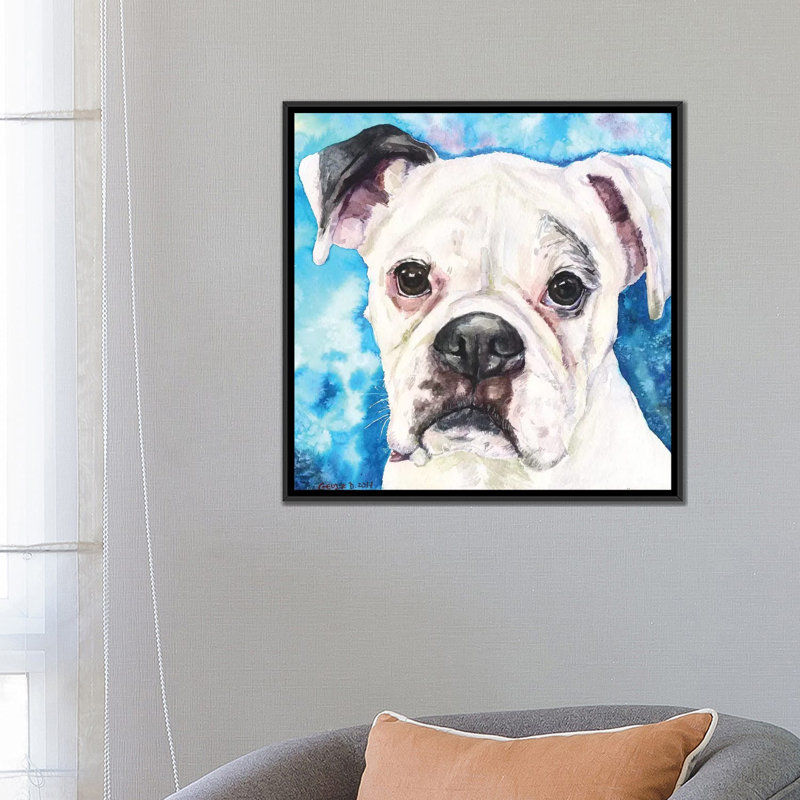 « white boxer ii », reproduction sur toile, H 18 po x l 18 po x P 1,5 po, Toile avec cadre noir, Pas de tapis