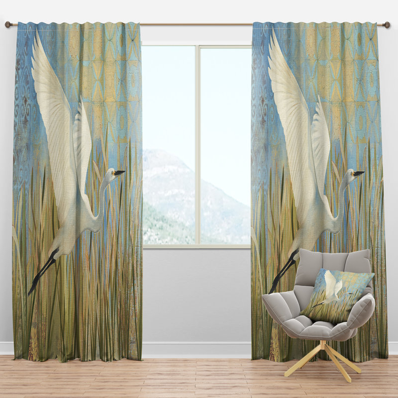 Snowy Egret in Flight vII - Farmhouse Velvet Curtain - Room darkening - 1 panel, 52"W x 90"L