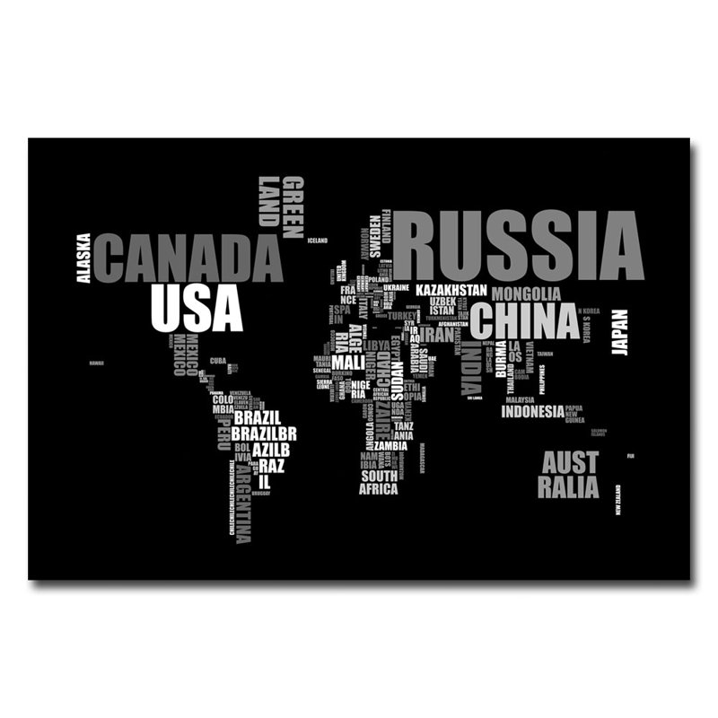 « world text map » par michael tompsett, impression sur toile, H 16 po x l 24 po x P 2 po