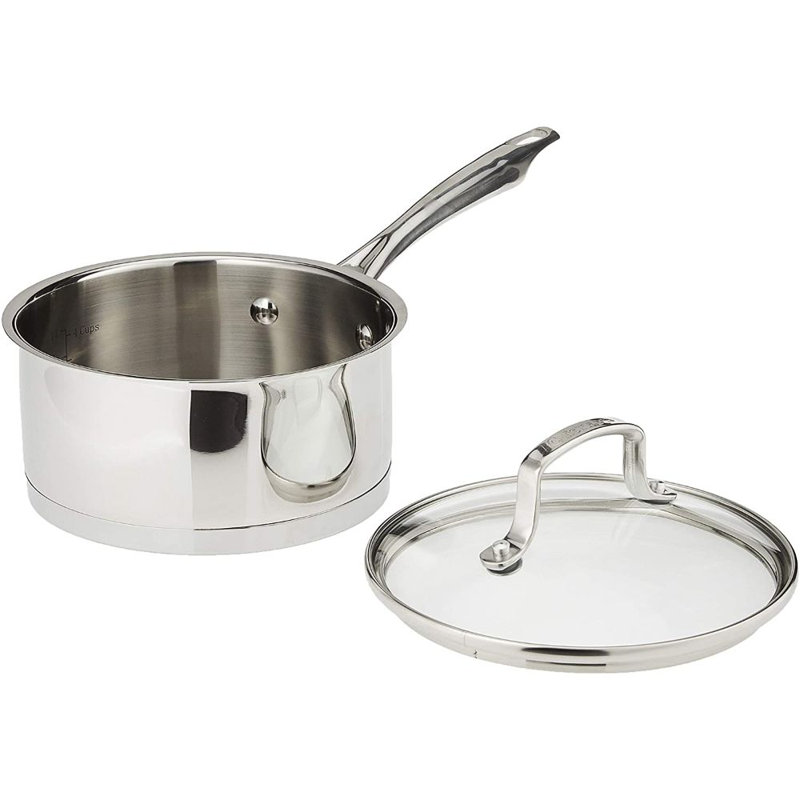 Professional Brushed Stainless Steel Saucepan with Glass Lid, 1.5-Quart