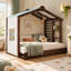 Structure de lit simple Ainsworth avec rideaux de tente enroulables, lit gigogne escamotable et tablette de rangement intégrée, lit de jeu en bois avec support à lattes-382722816