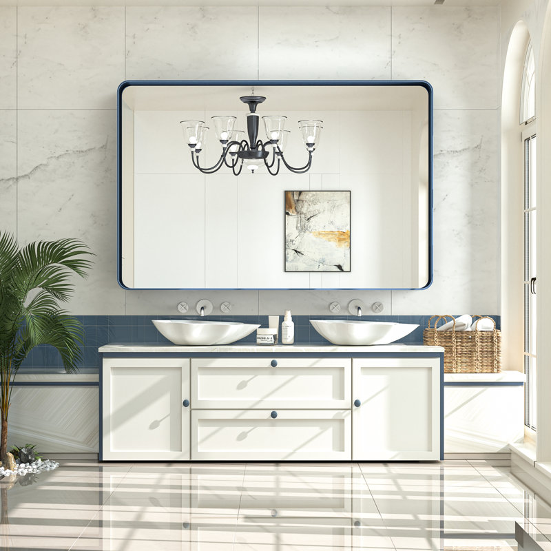 Miroir d'appoint Tyro, 60 po x 40 po, Bleu, Rectangulaire